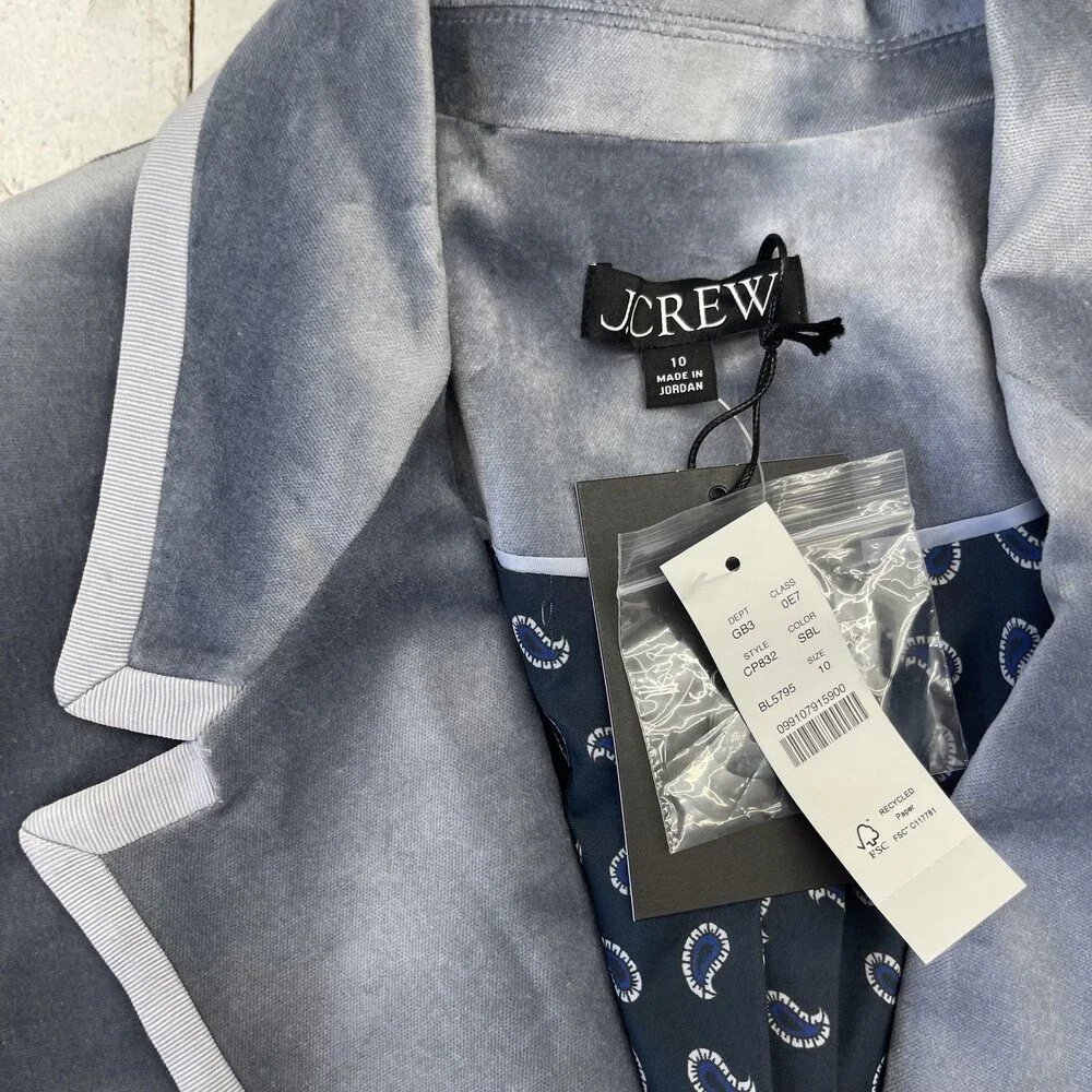 J.Crew Tuxedo Blazer Jacket Womens 10 Gray Velvet Two Button Lined Work Party - Picture 3 of 9